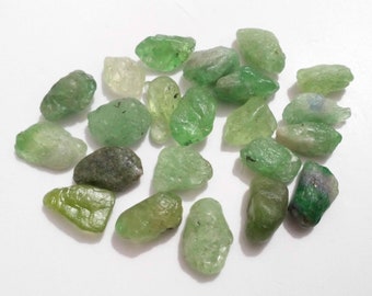 22 Piece Tsavorite Green Garnet Crystals: 9-12mm Rough Gemstones