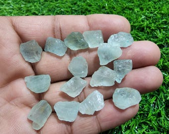 Aquamarine Rough Gemstones: 15 Piece Blue Beryl Lapidary Crystals (12-14mm