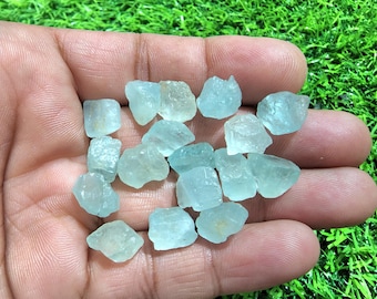 Raw Aquamarine Gemstone Lot: 17 Blue Beryl Crystals, 11-12mm