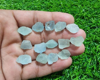 Aquamarine Rough Gemstones: 14 Piece Blue Beryl Lapidary Crystals (12-14mm)