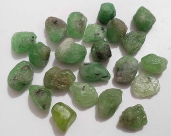 22 Natural Tsavorite Garnet Rough Lot: Loose Gemstones (7-11mm)