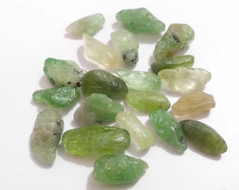 20 Pcs Green Tsavorite Garnet Rough Crystals: 11-16mm Rough Gemstones