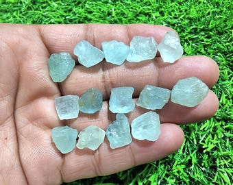 Aquamarine Rough Gemstones: 14 Raw Blue Beryl Crystals (12-14mm)