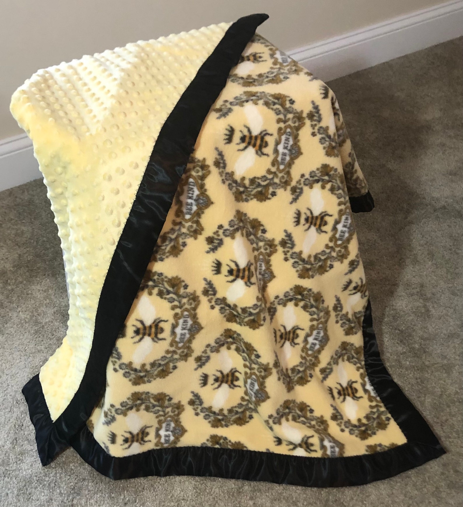 Baby Blanket With Yellow Bee Fleece and Yellow Minky Etsy