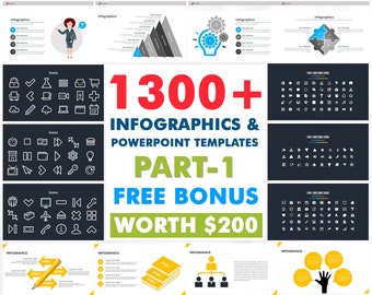 1300+ Infographics Fully Editable Modern Clean Professional PowerPoint Templates Complete Slides Bundle Pack Part 1 + BONUS - 7000+ HD Icons
