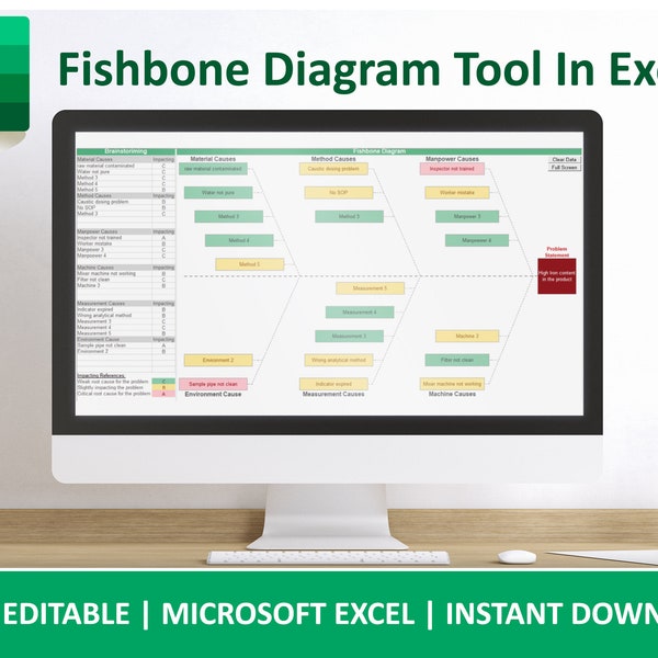Professional Fishbone Diagram Excel Sheet Template for Root Cause Analysis and Process Improvement