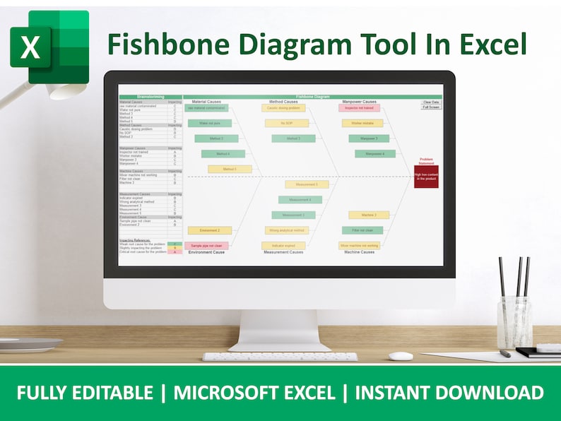 Professional Fishbone Diagram Excel Sheet Template for Root Cause ...