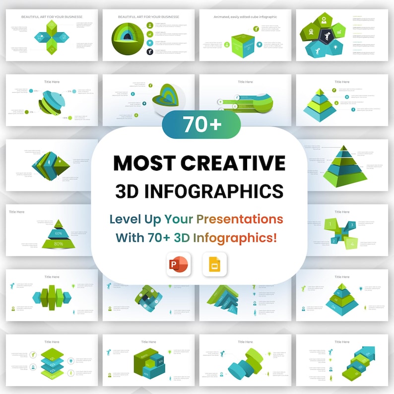 70+ Most Creative 3D Infographics PowerPoint Slides | Fully Editable 3D Data Visualization | Presentation & Pitch Deck Templates