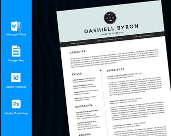 Editable Resume Template, Clean Modern Design (Word, Google Docs, Photoshop, InDesign)