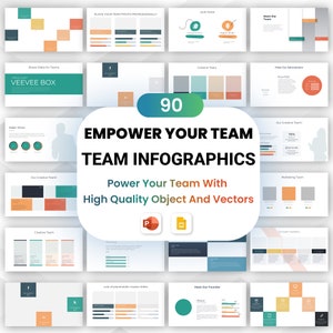 Puede incluir: Un conjunto de 90 diapositivas de PowerPoint coloridas para infografías de equipo. Las diapositivas presentan una variedad de diseños y gráficos, incluidos gráficos, diagramas e iconos. Las diapositivas están diseñadas para ayudarte a empoderar a tu equipo y comunicar tu mensaje de manera efectiva.