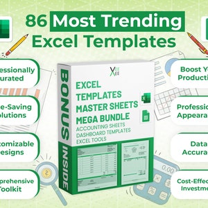 Excel Templates Mega Bundle - Accounting, Data Analysis, Finance, HR, Marketing, Operations, Project Management, and More - Instant Download