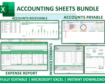 Accounting Excel Sheet Tools Bundle | Accounts Receivable Excel Sheet | Accounts Payable Excel Sheet | Expense Report Excel Sheet | Invoices