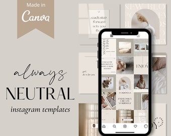 Può includere: Una collezione di nove modelli di Instagram in uno schema di colori neutri. I modelli presentano testo come "always neutral", "girl, do it for you", "you glow differently when you're aligned", "enjoy", "yourselves", "endlessly create yourself", e "the greatest joy".
