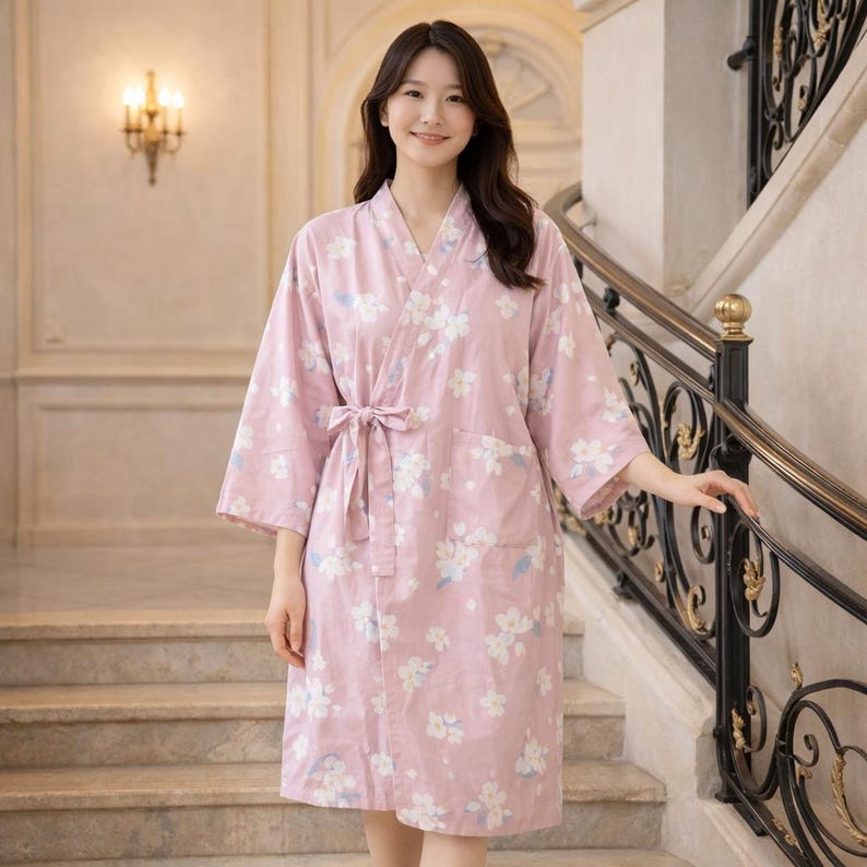 Japanese Robe Styles Handmade Cotton Gauze Kimono Robe – Lightweight Japanese Style Summer ...