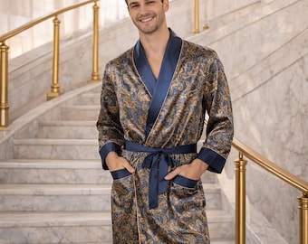 Men's Bathrobes Silk – Lightweight Summer Bathrobe, Breathable Lounge Wear