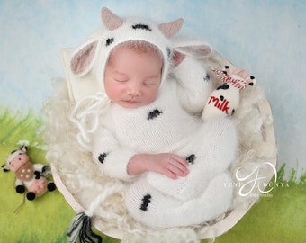 Pre-order, little fluffy cow costume for newborn