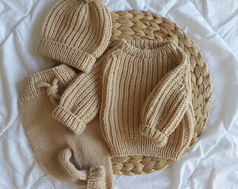 Pre-order, Cozy baby sweater, pants and hat, cozy stile baby outfit, lifestyle baby photoshoot