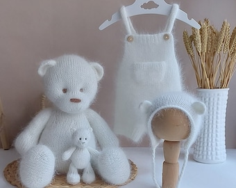 Pre-order, beautiful angora romper set with a bear toys for newborns