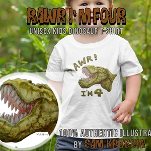 Rawr I&#39;m 4 Dinosaur Birthday Shirt for a Toddler