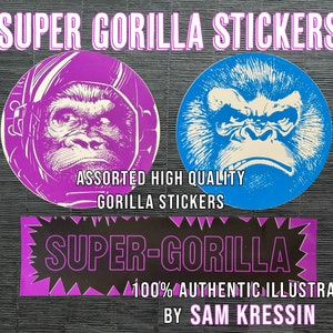 Zestaw 3 naklejek z motywem Super Gorilla z brokatowym tuszem, aby uzyskać fajny pakiet naklejek z gorylem Wysokiej jakości sitodrukowa naklejka wodoodporna