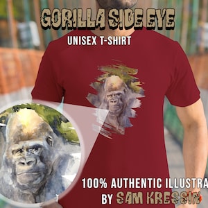 Silverback Gorilla Side-eye Artwork Unisex T-Shirt Gorilla Wildlife Themed High Quality Shirt for Men and Women