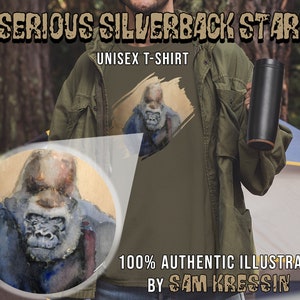 Silverback Serious Stare Authentic Artwork Graphic Unisex T-Shirt High Quality Gorilla Shirt for Men and Women Animal Theme
