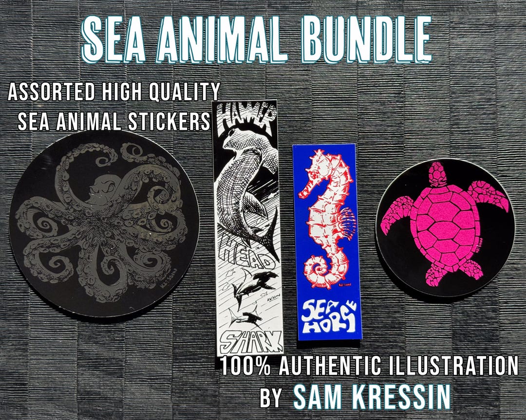 Peza Sticker Sea Creature Stickers, Turtle, Octopus, Shark, Seahorse, 4-pack - Etsy