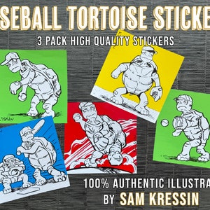 Confezione da 5 adesivi a tema tartaruga da baseball Adesivo resistente all'acqua serigrafato di alta qualità con inchiostro glitterato per un pacchetto di adesivi sportivi da baseball