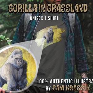 Gorilla in Grasslands Authentic Artwork Unisex Shirt High Quality Forest Animal Shirt for Men and Women Cool Gorilla T-Shirt
