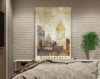 Sacramento watercolor wall art, Sacramento artwork for wall decoration, Canvas Set of Sacramento, Sacramento canvas art prints