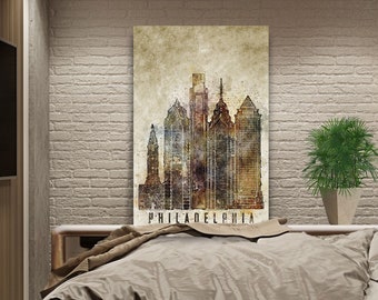 Philadelphia Watercolor Canvas Wall Art Philadelphia Skyline Living Room Canvas Wall Decor Philadelphia Bedroom Wall Art Canvas Set
