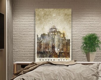 Kansas City wall art canvas set. Contemporary art. Living room wall decor. Cityscape poster. Kansas City wall art. Office art decor.