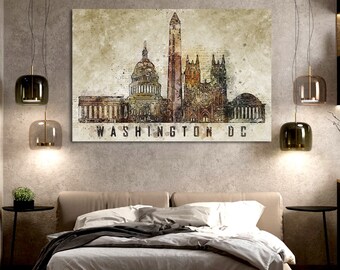 Washington watercolor wall art canvas, Washington skyline art print, Washington poster, Washington artwork for wall decoration