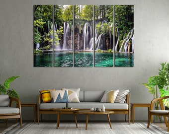 Stunning View of Plitvice Lakes National Park in Croatia Beautiful Croatia on Canvas Awesome Waterfalls in Croatia for Large Wall Decor Set