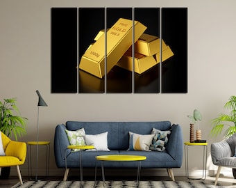 Big Gold Bars on Black Background Gold Bars for Cool Presents Business Picture for Decorating Large Wall Popular Modern Artwork for Office