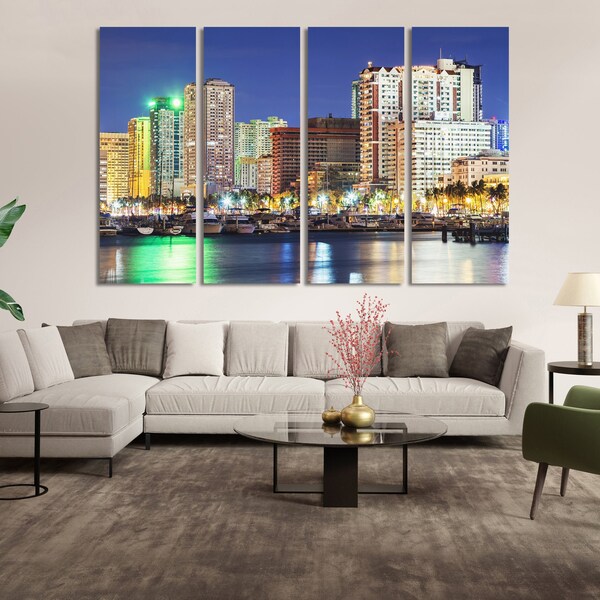 Manila wall art canvas set. Living room decor. Manila artwork. Office art decor. Contemporary art. Manila cityscape poster. Multipanel set.