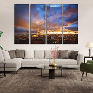 Paris Eiffel Tower wall art. Canvas set of Paris. Living room wall decor. Office decor. Contemporary art. Paris poster. Paris canvas set.