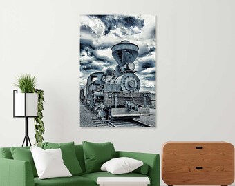 Locomotive Art Print, Old Train Original Art for Wall, Train Picture Print Canvas, Vintage Locomotive Design Art Decoration, Techniques Art