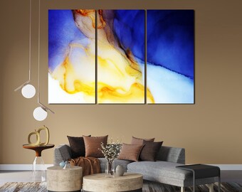 Navy blue wall art Gold print Marble wall art Living room decor Contemporary art Gift for her Abstract art prints Extra large wall art