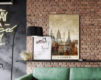 London wall art canvas set Contemporary art Living room decor Cityscape poster London wall decor Office art decor London art prints