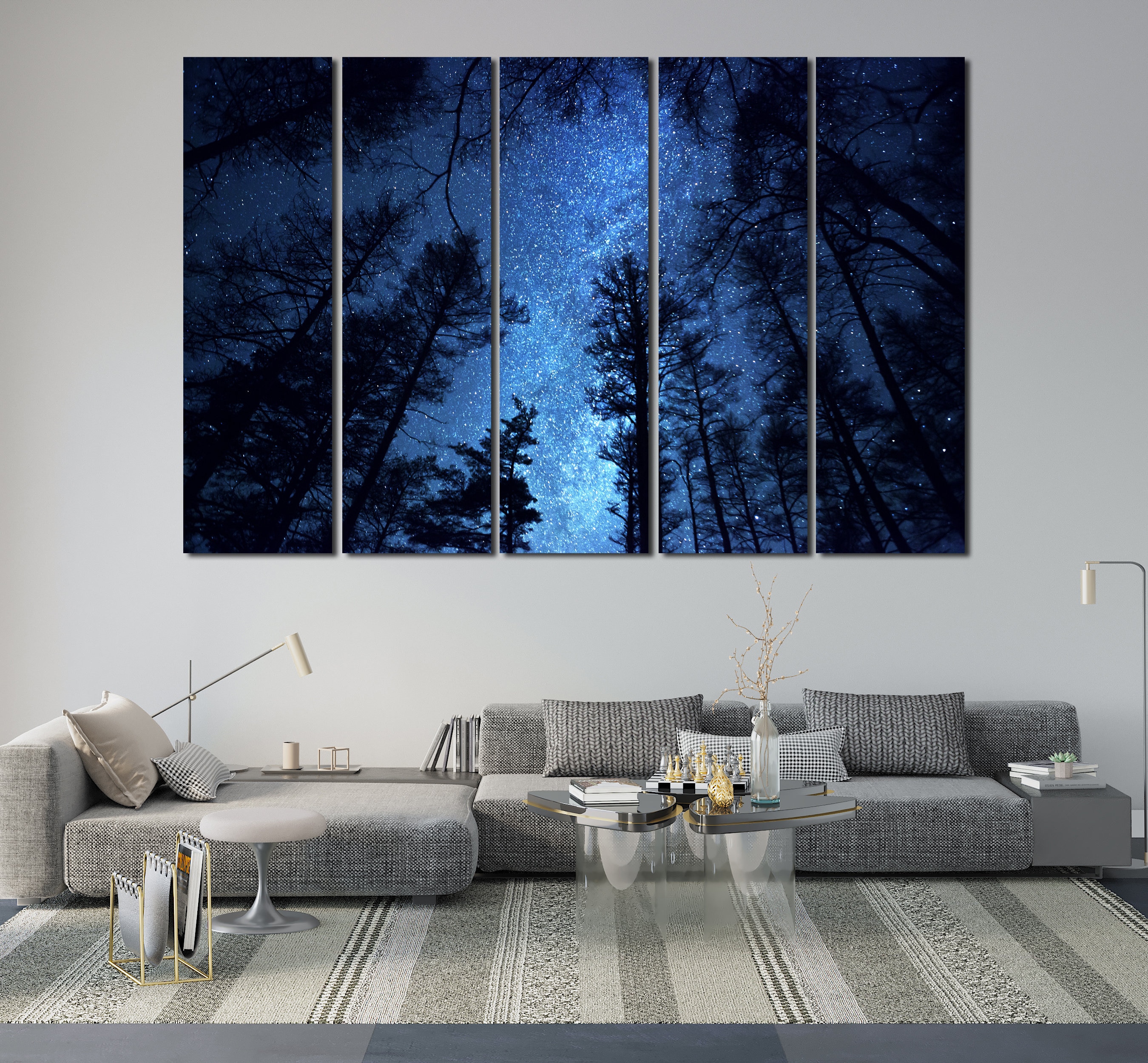 Night Sky Wall Art Forest Wall Art Trees Canvas Print Extra Large Wall ...