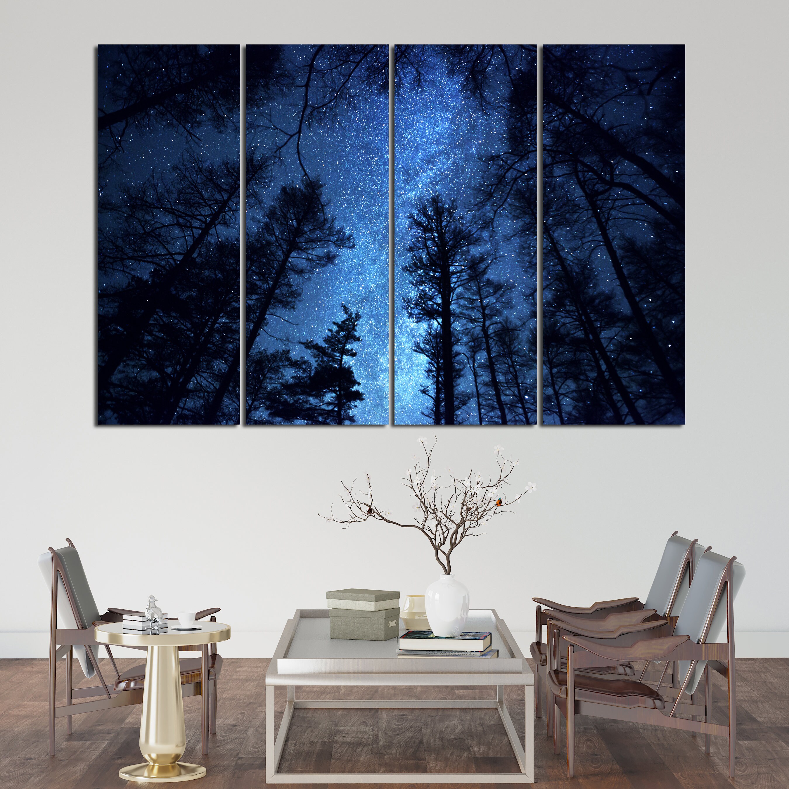 Night Sky Wall Art Forest Wall Art Trees Canvas Print Extra Large Wall ...