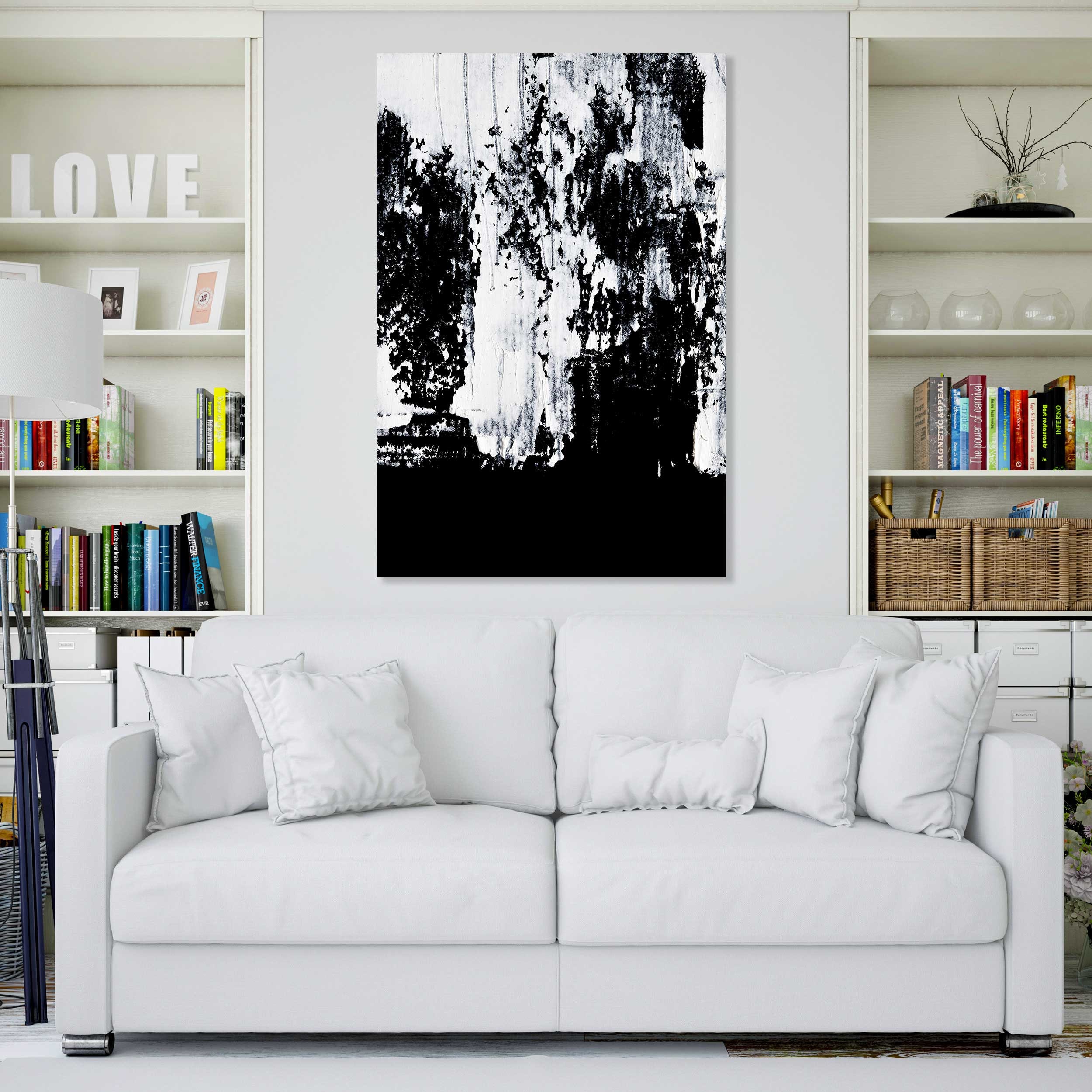 Modern Black and White Abstract Art for Living Room Decor | Etsy