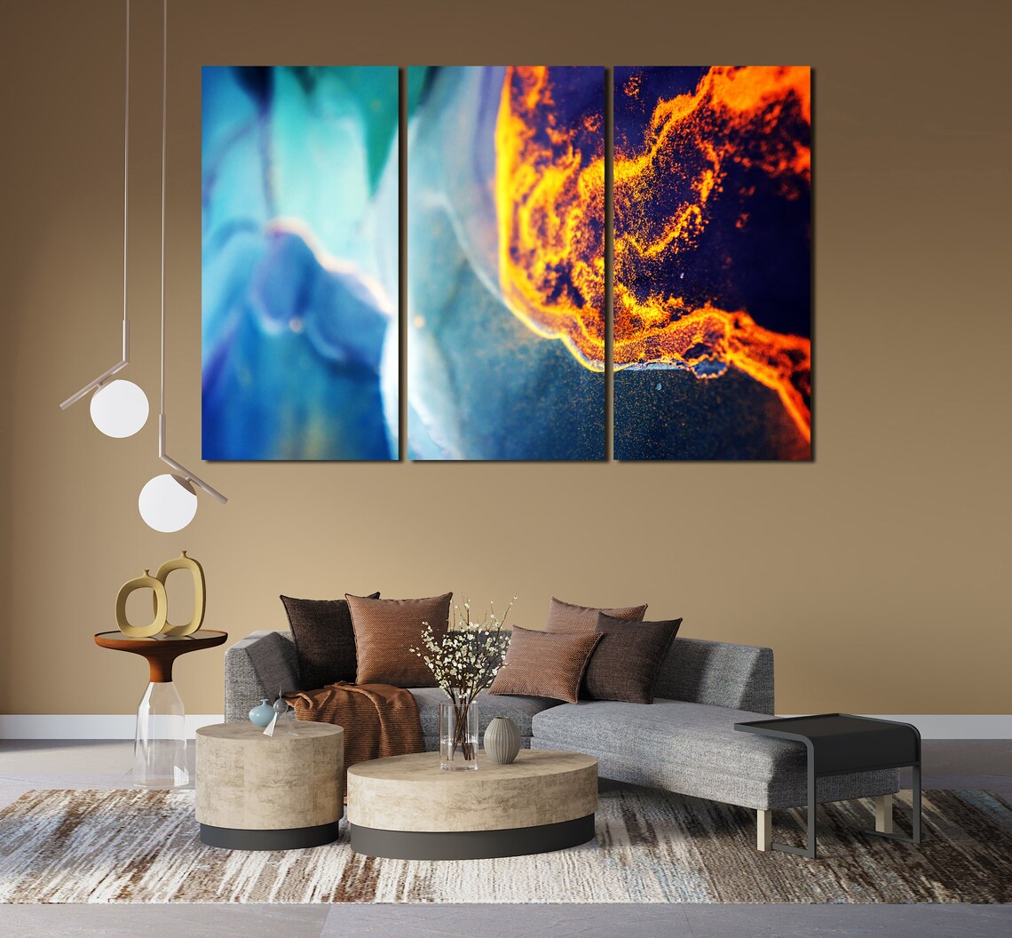 Navy Blue Wall Art Blue Gold Canvas Abstract Painting Gold Etsy