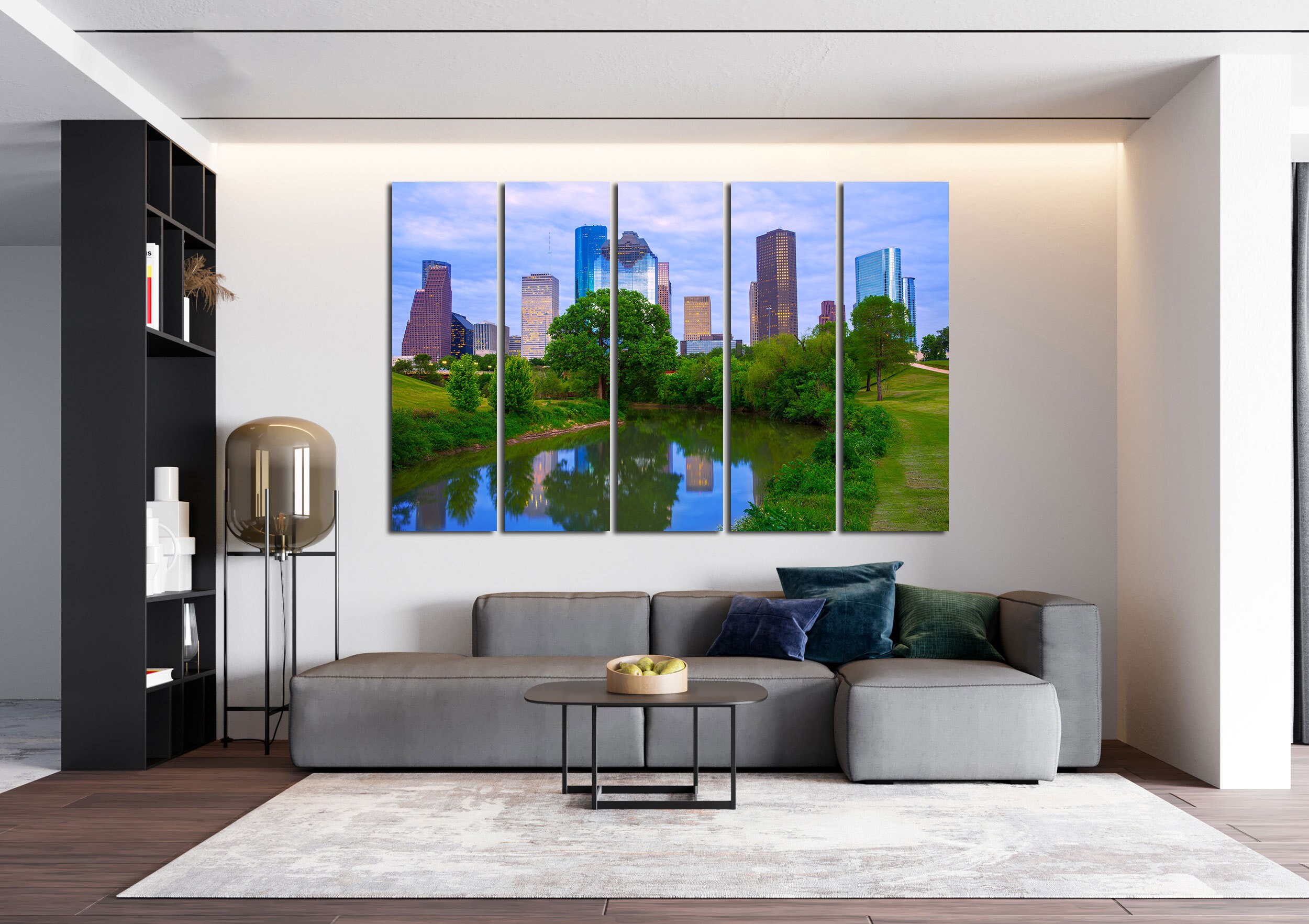 Morning in Houston Downtown on Canvas Prints Houston Cityscape for Decorating Large Wall