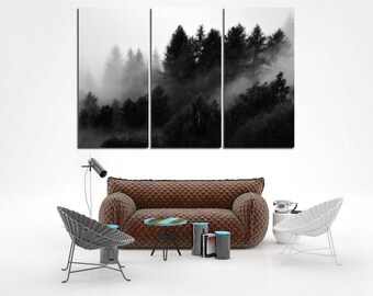 Foggy Forest Black and White Prints Scandinavian Wall Art Forest landscape Forest Painting Set of Forest Prints Nordic Extra large wall art