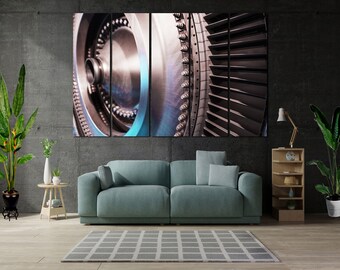 Airplane Turbojet Blade Disc Aircraft Turbojet Engine Parts and Elements for Wall Decor in Loft Style Amazing Aviation Engineering on Canvas