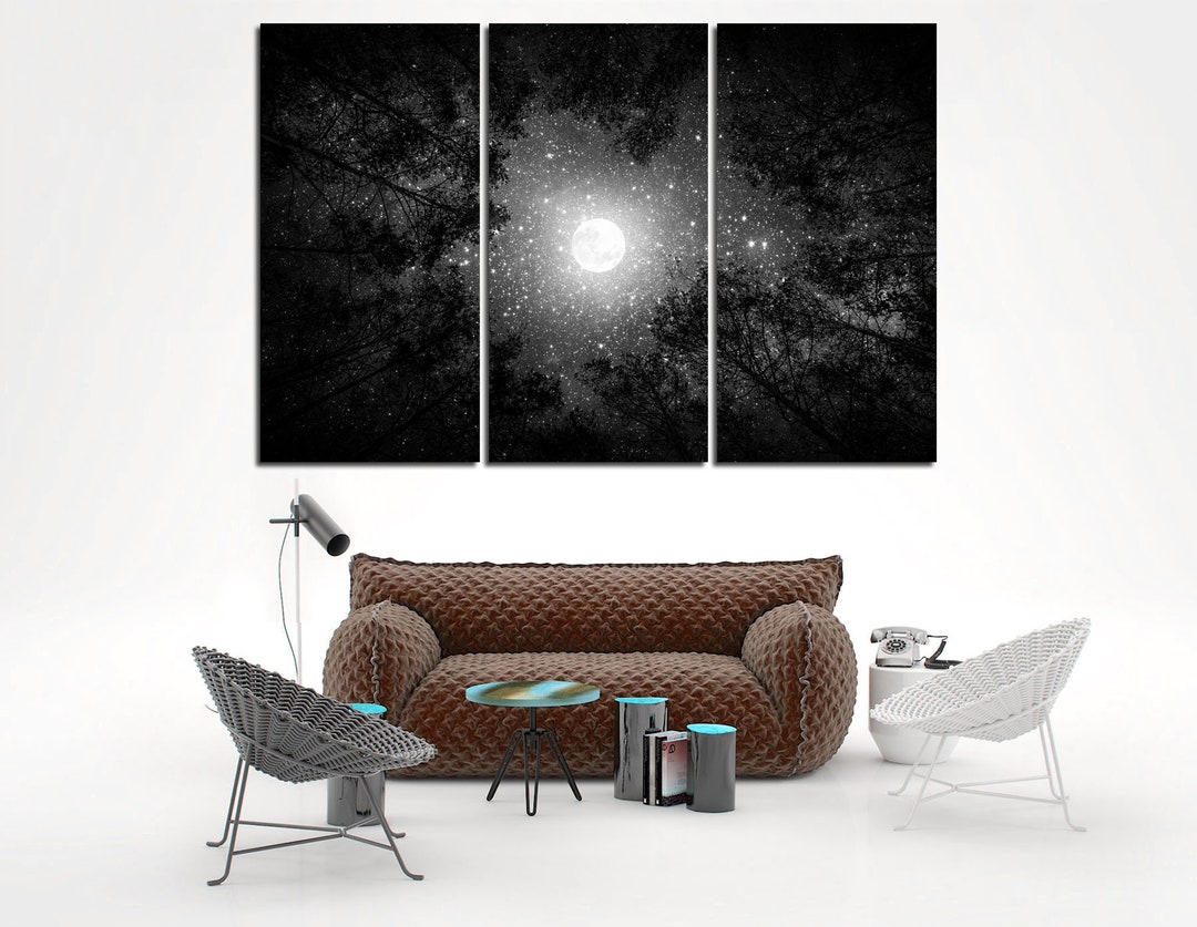 Night Sky Wall Art Forest Wall Art Full Moon Print Abstract Tree Large ...