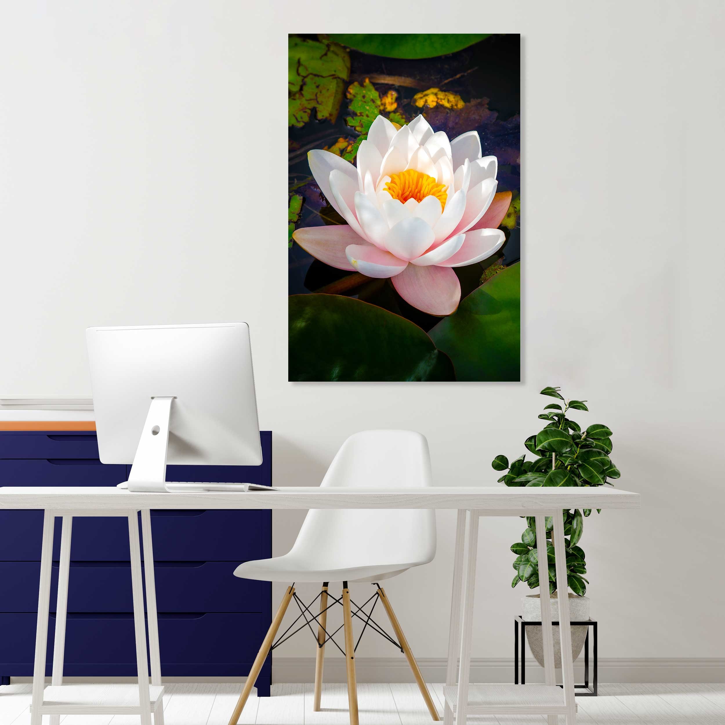 White Sacred Lotus Flower Popular Art Print on Canvas, Original Wall ...