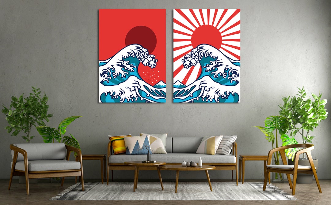 Japanese Modern Wall Art Canvas Set Great Wave Minimalist Canvas Art ...